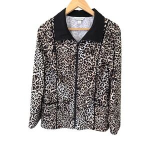 Christopher & Banks Leopard Print Full Zip Lightweight Jacket Size L